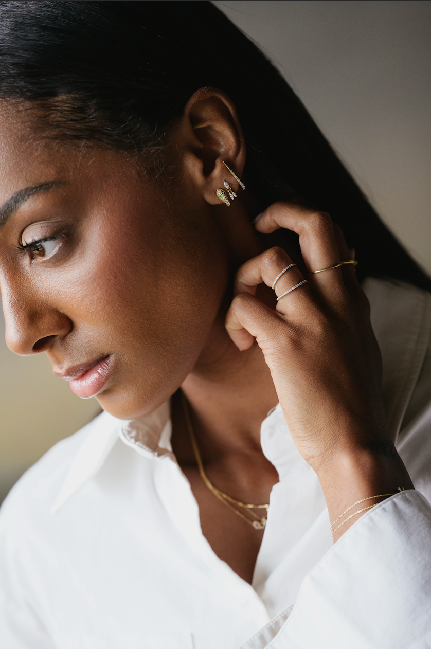 Triple Drop Piercing - Diamond - Yellow Gold